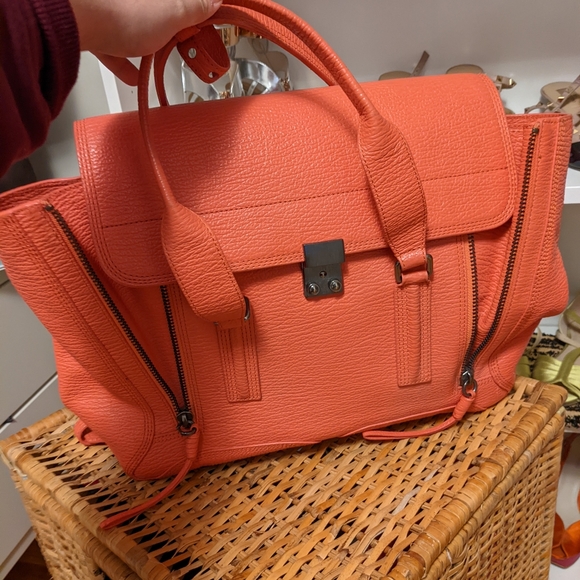 PHILLIP LIM 3.1 Textured Calfskin Large Pashli Satchel Coral - Picture 9 of 16